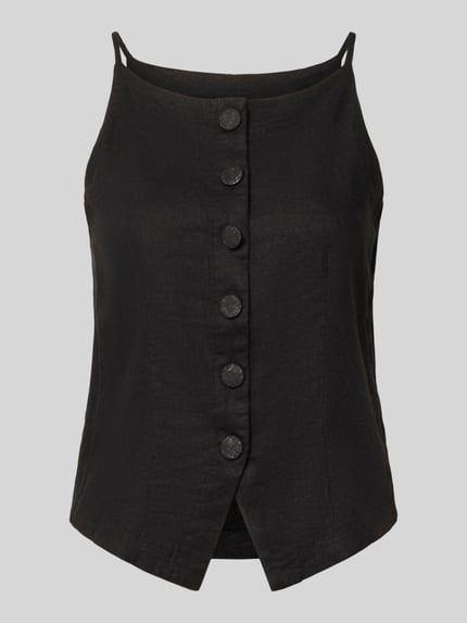 Productfoto, zwart Blusentop uit linnen-viscosemix model 'LINNO' van ICHI, slim fit, knoopsluiting, gladde textuur, 44 cm ruglengte maat 36