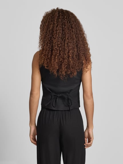 ONLY regular fit linnen gilet met bindceintuur model 'GOA' Zwart - 5