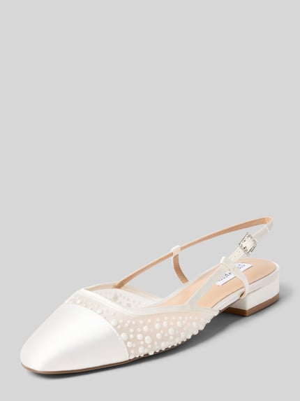 Productfoto, Ballerina in semitransparant design model 'Belinda' van Steve Madden, afgeronde fit, open hiel, sierstenen, hakhoogte 3 cm, wit
