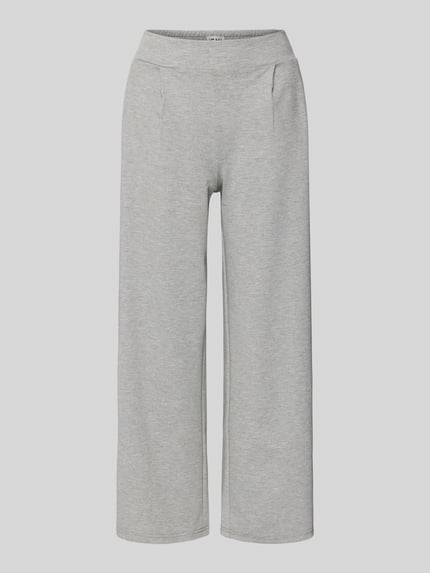Produktfoto, Stoffhose mit Eingrifftaschen van ICHI in effen lichtgrijs, elastische tailleband, losvallende pasvorm, viscosemix, damesmode.