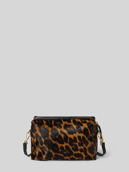 Produktfoto, Kosmetiktasche aus echtem Leder Modell 'KAIA' von Abro mit Leopardenmuster, Reißverschlussfach, metallic Label, abnehmbarer Schulterriemen