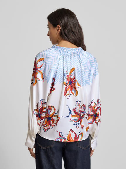HERZENS Regular fit zijden blouse met tuniekkraag Lichtblauw - 5