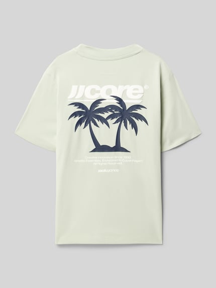 Productfoto, T-shirt met rugprintmotief van Jack & Jones, katoen, regular fit, ronde hals, lichtgroen, achterkant zichtbaar