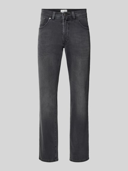 Produktfoto, Straight Fit jeans uit elastische katoenmix Model 'Dijon' van Pierre Cardin in grijs met 5-pocketmodel, riemlussen, knoop- en ritssluiting, Bandwijdte maat 32/32: 41 cm, Binnenbeenlengte maat 32/32: 80 cm