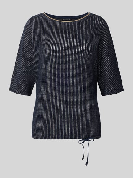 Produktfoto, T-Shirt mit Strukturmuster und Tunnelzug von Betty Barclay in Dunkelblau, Baumwoll-Mix mit Stretch, Rundhalsausschnitt, Relaxed Fit