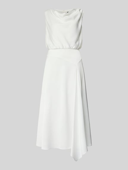 Produktfoto, Cocktailkleid mit Wasserfall-Ausschnitt von Swing, Midikleid in Weiß, fließender Stoff, taillierter Schnitt, elegant