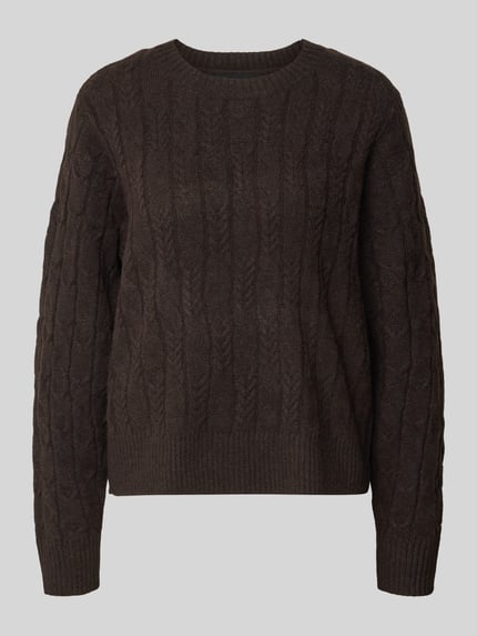 VERO MODA Sweter z dzianiny o kroju regular fit ze ściegiem warkoczowym model ‘ARIES’ Czekoladowy 2