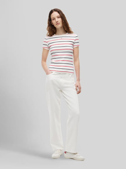 Tommy Jeans Slim Fit T-Shirt aus Baumwoll-Mix in Rippstrick Weiss 1