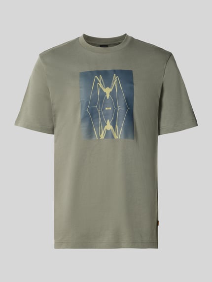 Produktfoto, Regular Fit T-Shirt aus reiner Baumwolle Modell 'TE_CREATURE' von BOSS Orange, efekt: jednolity kolor, krój regular fit, nadruk z motywem, okrągły dekolt, krótki rękaw, wykończenie materiału: dżersej, materiał: bawełna