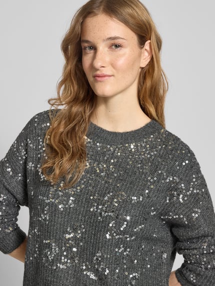 ONLY Relaxed Fit Strickpullover mit Paillettenbesatz Modell 'LALTA' Anthrazit Melange 3