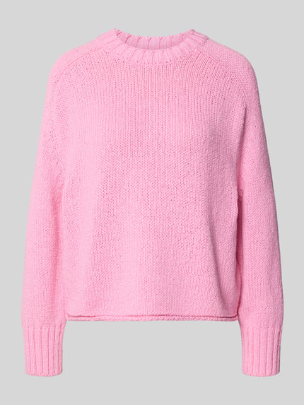 Produktfoto, Oversized Strickpullover aus Baumwoll-Mix von Marc O'Polo in Rosa, Optik: Unifarben, Strickstruktur, gerippte Abschlüsse, Label-Stitching-Applikation
