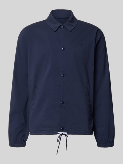 Productfoto, Regular Fit Blouson uit katoenmix model 'SEERSUCKER' van Polo Ralph Lauren, effen donkerblauw, twill-stretch met strepen, drukknoopsluiting, opgestikt logo, elastische manchetten, tunnelkoordzoom, zijzakken
