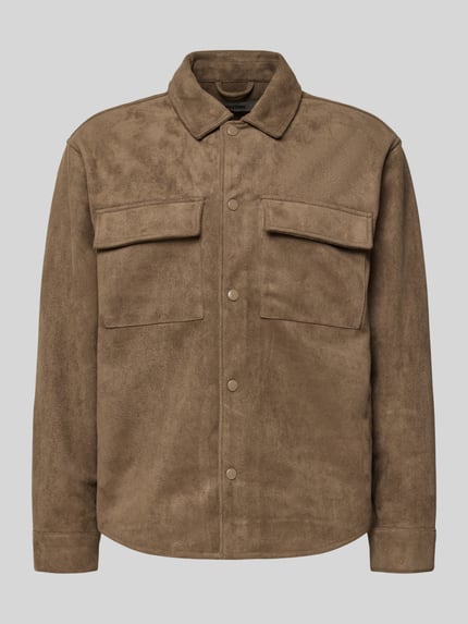 ONLY & SONS Regular Fit Jacke in Velourslederoptik mit Brustpattentaschen Modell 'RAVI' Khaki 2