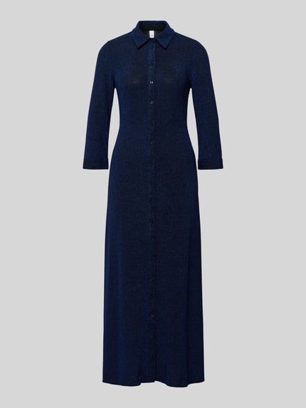 Produktfoto, Hemdblusenkleid mit 3/4-Arm Modell 'JOHANNA' von YAS, maxikleid, A-lijn, glanzend, stretch-materiaal, knoopsluiting, blauw