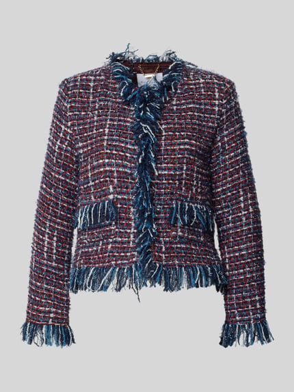 Produktfoto, Regular Fit Blazer mit Fransen van Rich & Royal in katoenmix met ronde hals, franjes, ruglengte maat S 51 cm, borstwijdte 40 cm, mouwlengte 58 cm, dames blazer, meerkleurige geweven textuur