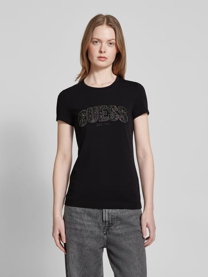 GUESS T-shirt z wyhaftowanym logo Czarny 4