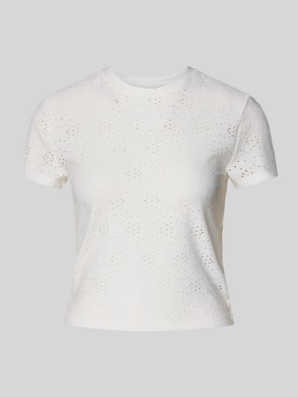 Produktfoto, Relaxed Fit T-Shirt mit Ausbrenner-Effekt Modell 'SMILLA' von Only, Damen T-Shirt, weiß, leichte Struktur, Rundhals, Kurzarm.