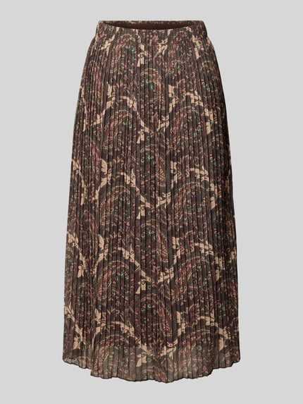 Produktfoto, Plisseerock mit elastischem Bund Modell 'Ar44ianaa' von ZABAIONE, braun gemustert, A-Linie, Midilänge, Chiffon, detailreiche Plisseefalten, blickdichter Unterrock, für Damen