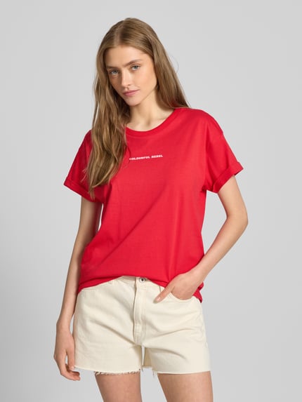 Colourful Rebel T-shirt met labelprint Rood - 4