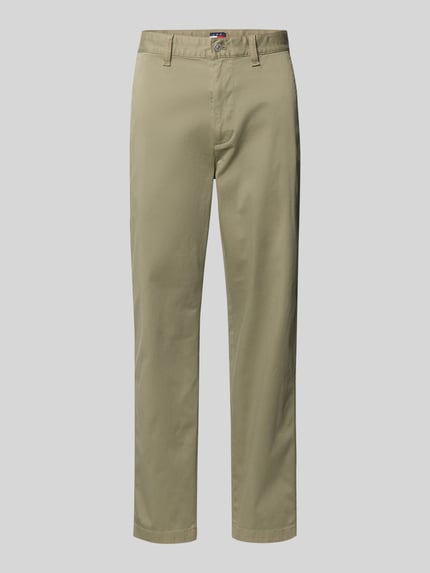 Produktfoto, Tapered Chino aus Baumwoll-Mix Modell 'SONNY' von Tommy Jeans, Optik: Unifarben, Regular-Fit, Twill-Textur, Gürtelschlaufen, Knopf, verdeckter Reißverschluss, seitliche Eingrifftaschen, Gesäßtaschen, Münztasche