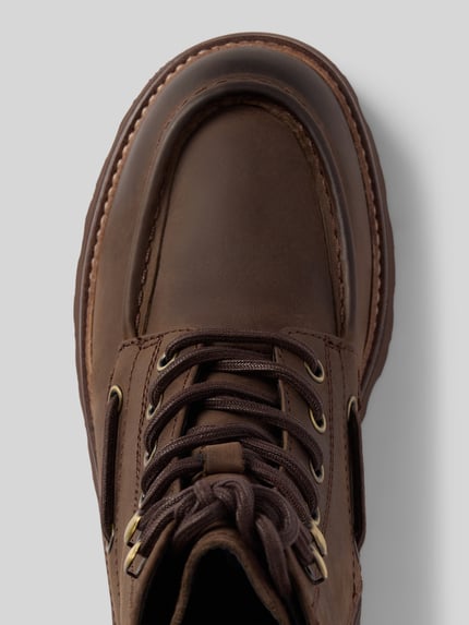 Productfoto, Schnürstiefel aus Rindnappa mit Profilsohle van Tamaris, bruin, ronde neus, plateauzool, siernaden, labeldetail, profielzool