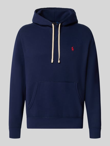 Produktfoto, granatowy Regular Fit Hoodie aus Baumwoll-Mix von Polo Ralph Lauren, czerwone logo, tekstura gładka