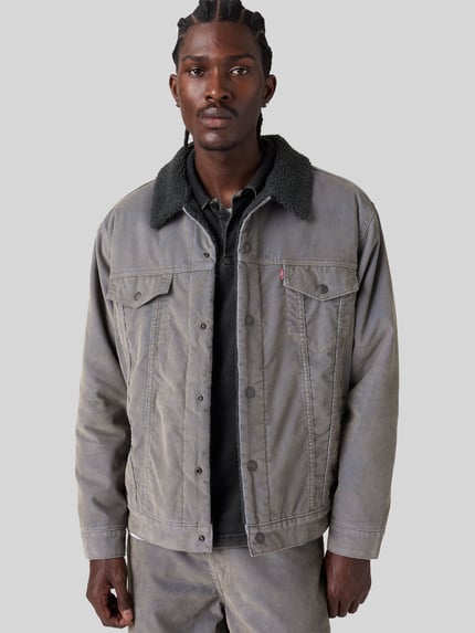 Levi's® Relaxed Fit Jeansjacke aus Baumwoll-Mix mit Teddykragen Khaki 1