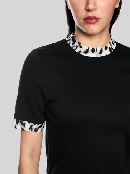 Marc Cain T-Shirt mit kontrastierenden Bundabschlüssen Black 3