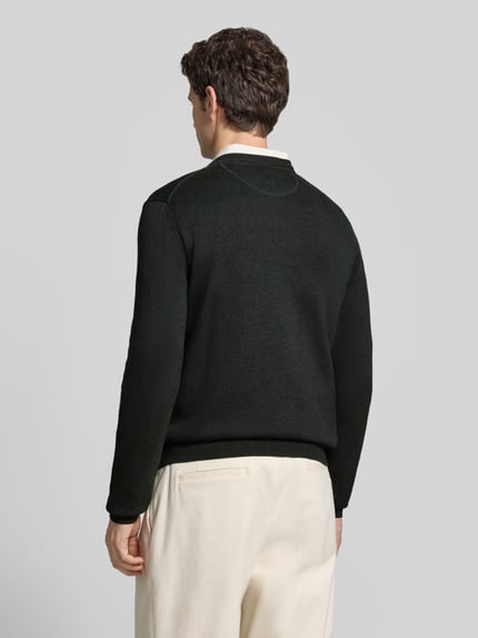 Christian Berg Men Regular fit gebreide pullover van mix van katoen en wol Donkergroen gemêleerd - 5