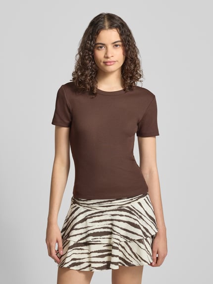 ONLY krój regular fit t-shirt z mieszanki bawełny model 'VAL' Czekoladowy 4