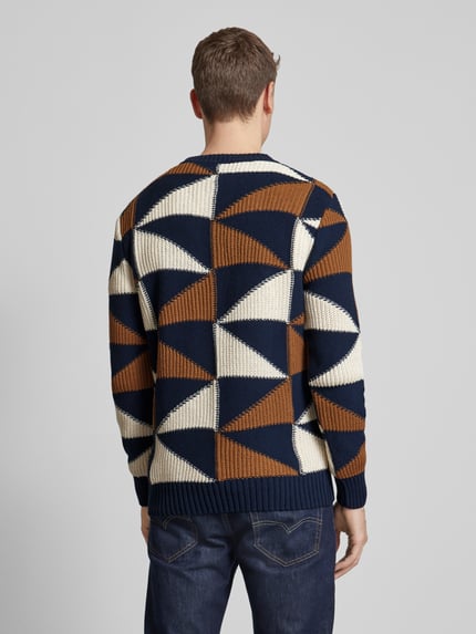 Thinking Mu Strickpullover mit Allover-Muster Dunkelblau 5