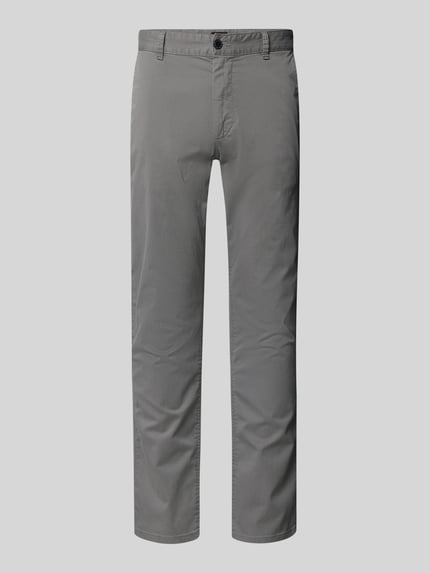 Produktfoto, Slim Fit Chino aus Baumwoll-Mix Modell 'CHINO_SLIM' von BOSS Orange, szary kolor, fakturowany wzór na całej powierzchni, szlufki na pasek, wpuszczane kieszenie, naszywka z logo, zapinane na guzik i ukryty zamek błyskawiczny, mieszanka bawełny.