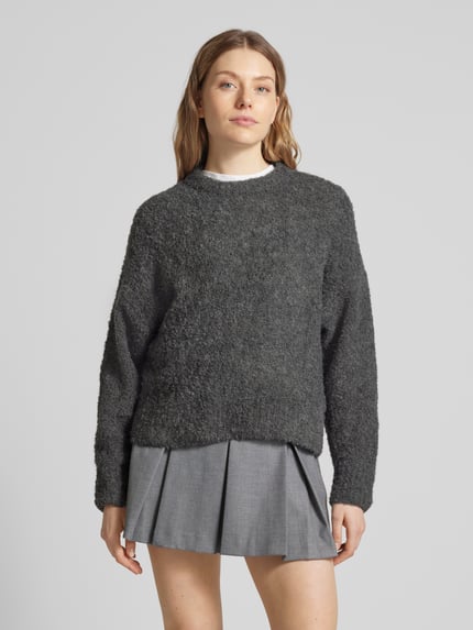 PIECES Regular Fit Strickpullover mit Wollanteil Modell 'NATHERINE' Anthrazit 4