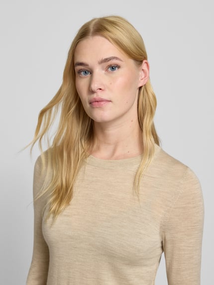 BOSS Regular fit gebreide pullover van pure scheerwol, model 'FERPINA' Beige gemêleerd - 3