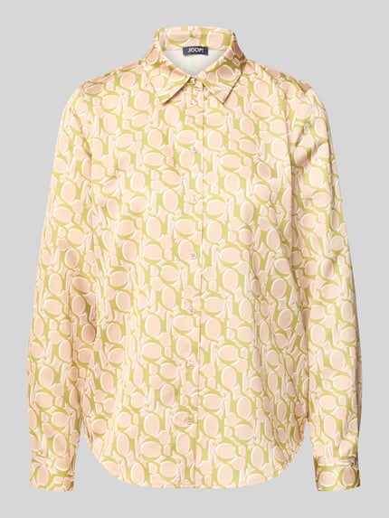 Produktfoto, Regular Fit Langarmbluse mit Allover-Muster Modell 'Bliss2' von JOOP! in Creme, Beige und Gelb mit glänzender Textur, Damen Langarmbluse
