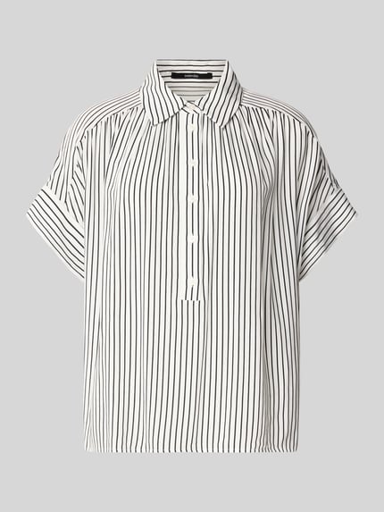 Productfoto, Relaxed Fit Bluse aus Viskose Modell 'Zafine' van Someday, dames blouse, zuiver viscose, overhemdkraag, knoopsluiting, ruglengte maat 36: 63 cm, wit met zwarte strepen, rechte vorm, gladde textuur