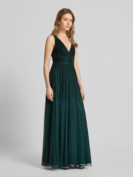 Lace & Beads Abendkleid mit tiefem V-Ausschnitt Dunkelgruen 1