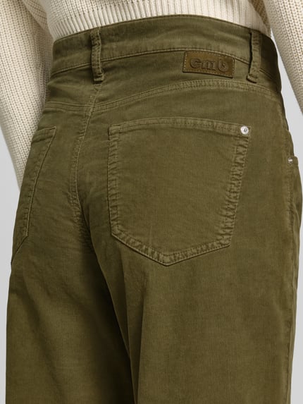 CAMBIO tapered fit corduroy broek van katoenmix model 'ELIN' Olijfgroen - 3