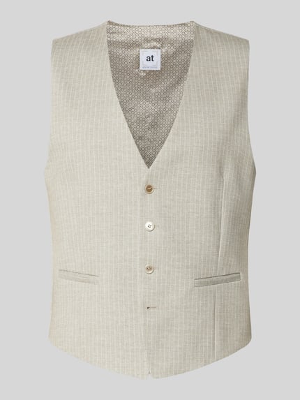 Produktfoto, Weste mit V-Ausschnitt und Paspeltaschen von ATELIER TORINO in Beige mit feiner Streifenstruktur, Regular Fit, glatte Textur