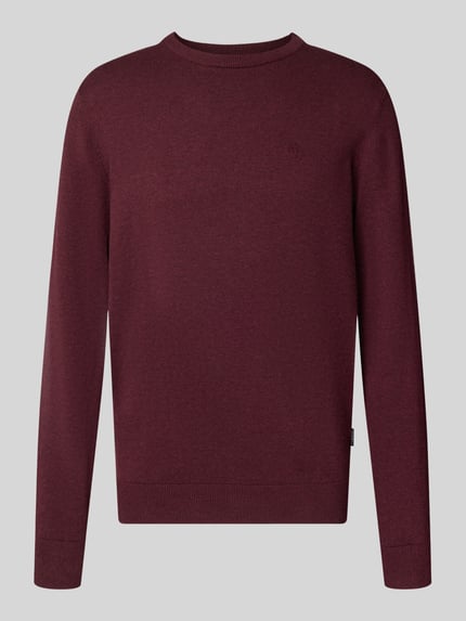 Produktfoto, Relaxed Fit Strickpullover aus reiner Baumwolle van bugatti, Heren gebreide pullover in bordeauxrood, ribboorden, ronde hals, Puur katoen, relaxed fit, ruglengte maat M 69 cm, mouwlengte maat M 67 cm