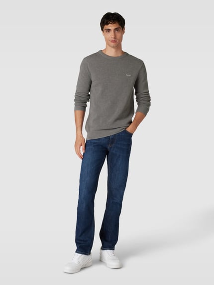 GANT Strickpullover mit Label-Stitching Dunkelgrau Melange 1