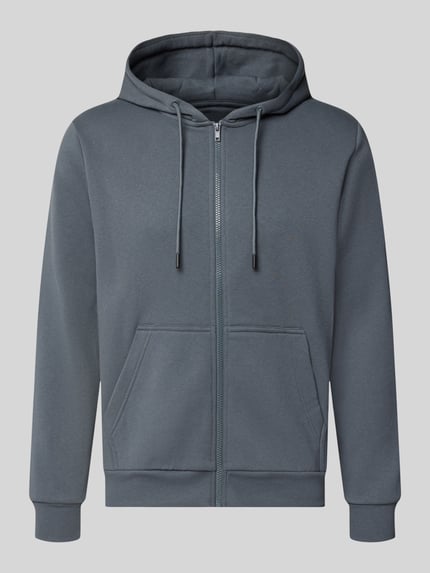 Produktfoto, Regular Fit Sweatjacke aus Baumwoll-Mix Modell 'BRADLEY' von JACK & JONES in Grau mit Kapuze, Kängurutasche und elastischen Abschlüssen