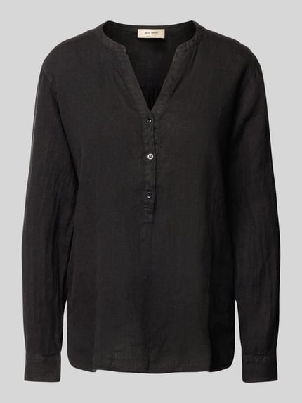MOS MOSH Regular fit linnen blouse met tuniekkraag, model 'Danna' Zwart - 2
