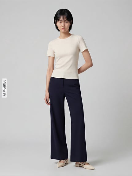Vrouwenmodel draagt Regular fit wijdte broek uit viscosemix model 'NALEY' van SEDUCTIVE, donkerblauw, Dames, Ganzichaamsaanzicht van voren.