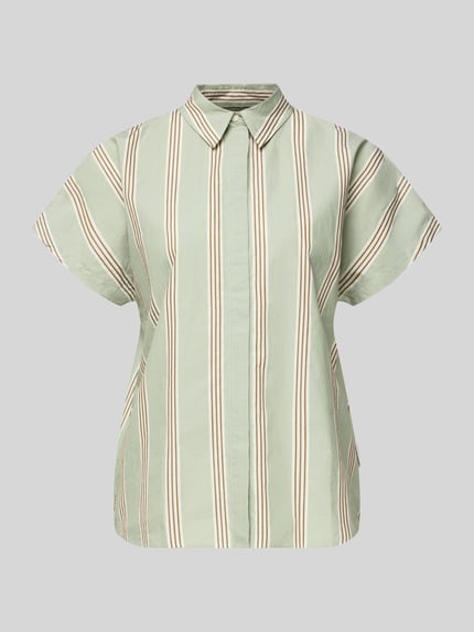 Produktfoto, Relaxed Fit Hemdbluse aus reiner Baumwolle Modell 'LARISAANA B' von Armedangels, mehrfarbig gestreifte Optik, Popeline, Hemdkragen, V-Ausschnitt, einreihige Knopfleiste, Kurzarm