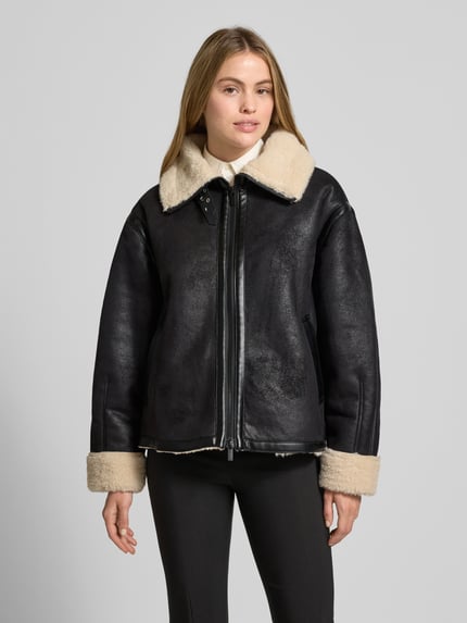 Jake*s Casual Relaxed fit jack met tweewegsritssluiting en imitatiebont Zwart - 4