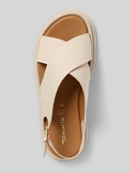 Produktfoto, Sandalen aus echtem Leder von Tamaris in Beige mit Optik: Unifarben, Strukturmuster, Schuhspitze: Offen, Plateau, Dornschließe, Sohle: Profiliert, Material: Leder