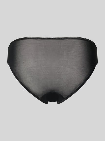 Produktfoto, zwarte slip met elastische tailleband, model 'SmoothIllusion' van Hanro, nauwsluitende pasvorm, stretch-mix materiaal