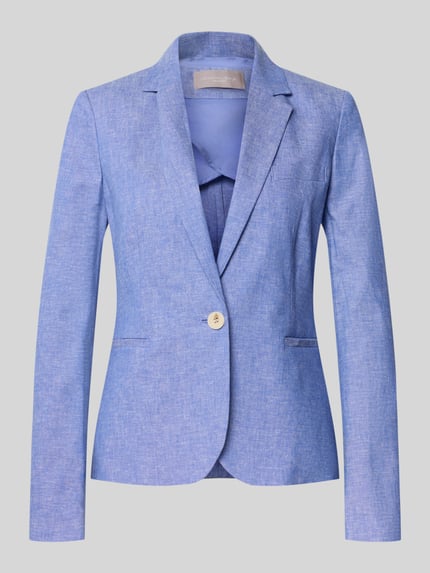 Produktfoto, Regular Fit Blazer aus Leinen-Mix mit Paspeltaschen von Christian Berg Woman Selection in Hellblau, feine Leinen-Baumwoll-Anteil-Struktur, Reverskragen, Rückenlänge 60 cm, Brustweite 46 cm, Ärmellänge 60 cm, für Damen