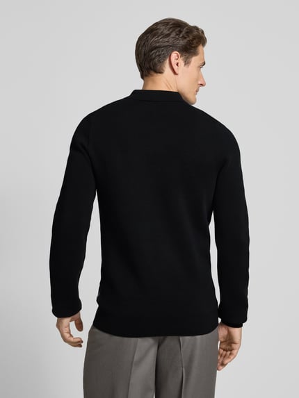Casual Friday Sweter z dzianiny z kołnierzykiem polo model ‘ABEL’ Czarny 5